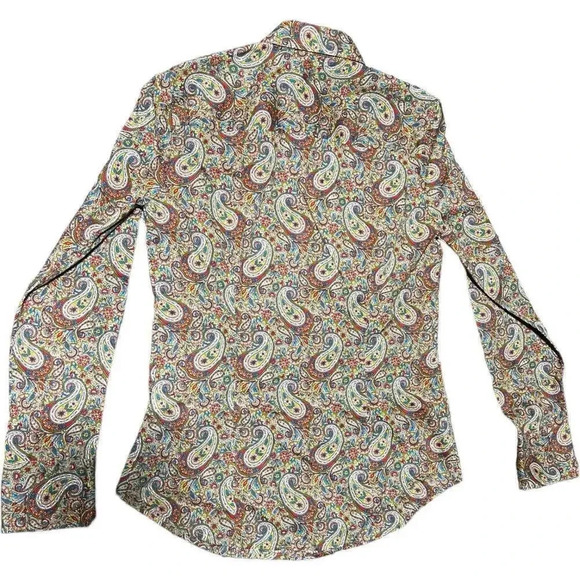 J. Crew Blouse Size 0 Womens Green paisley Slim Perfect Shirt Liberty Button Up - Picture 6 of 9